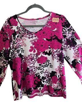 Croft & Barrow Women's Long Sleeve croft & barrow Fuchsia Floral Long-Sleeve Tee